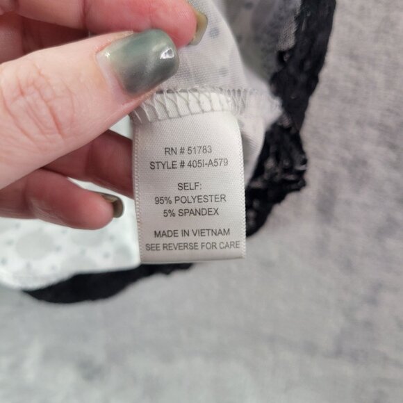 Geometric Print Lace Trim Cami Top Womens Black White Sleeveless Stretch Y2K - Picture 2 of 9